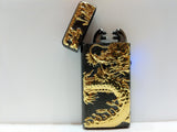 Glossy Black and Gold Dragon Plasma Lighter Lid Open