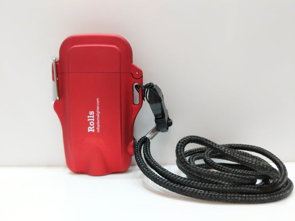 Red Compact Waterproof Flashlight Plasma Lighter with Lanyard